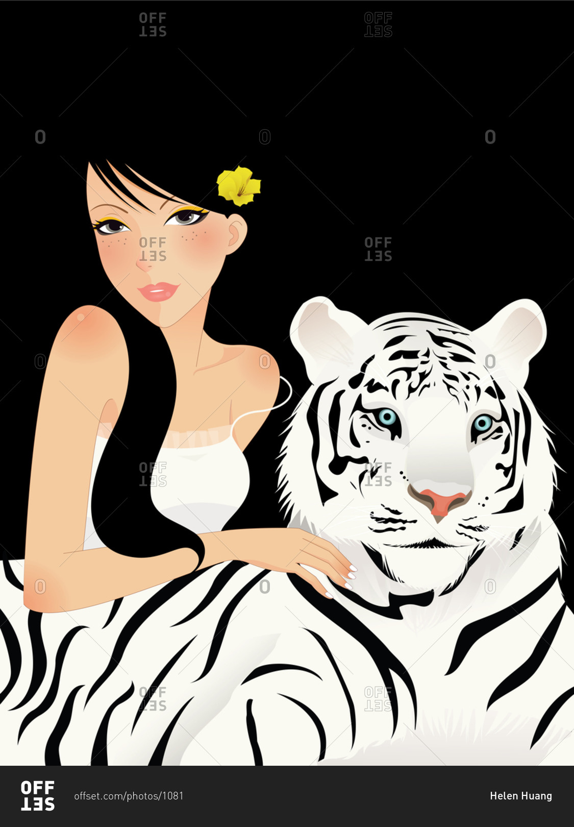 Картина девушка с белым тигром