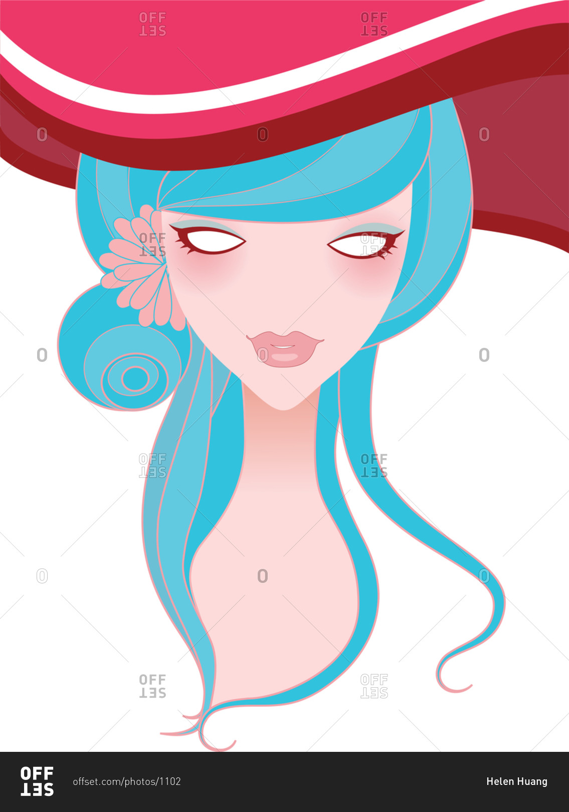 A fashionable young woman with light blue hair and a stylish hat
