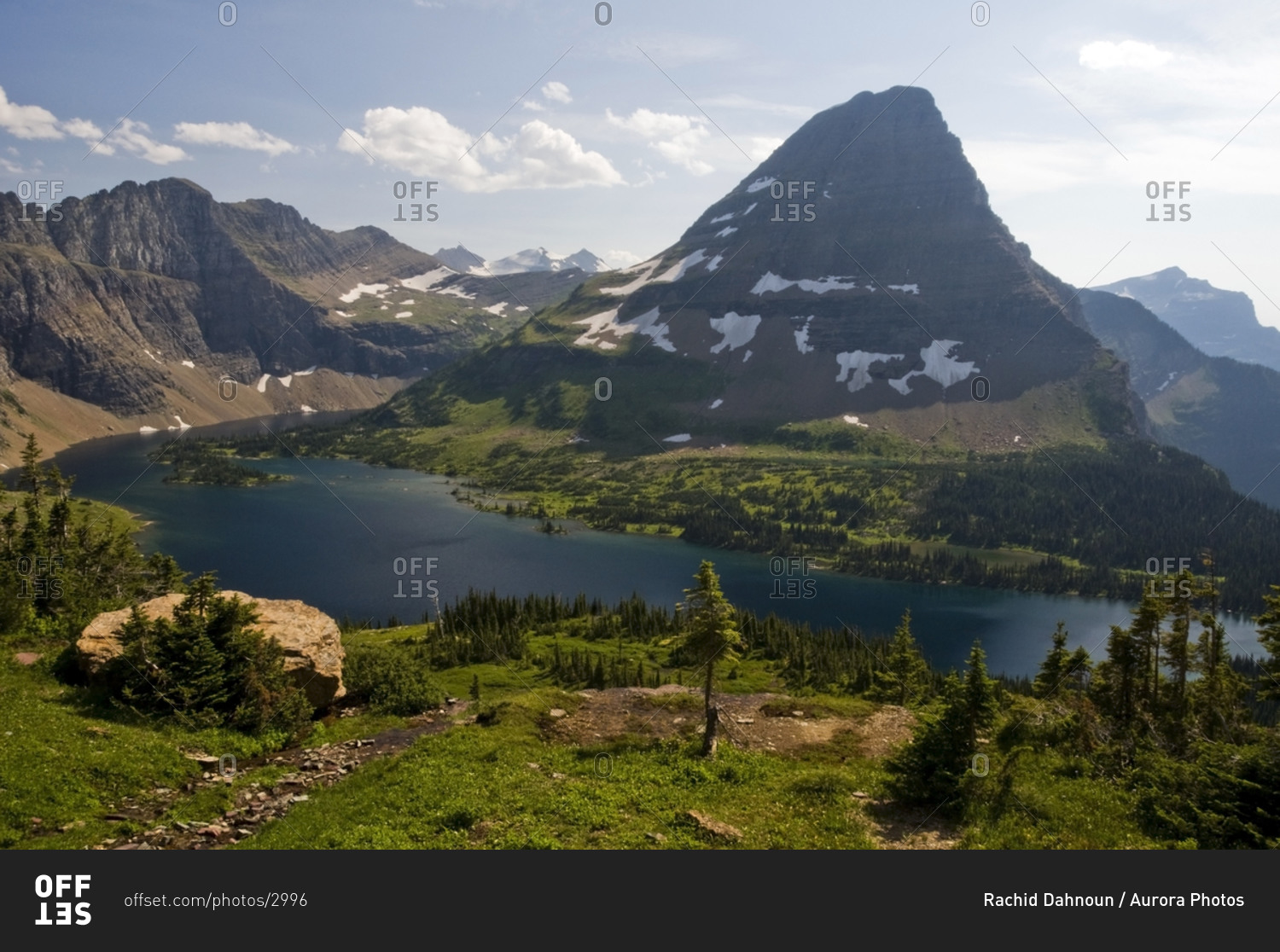 Bearhat Mountain is surrounded by Hidden Lake in Glacier National Park, Montana