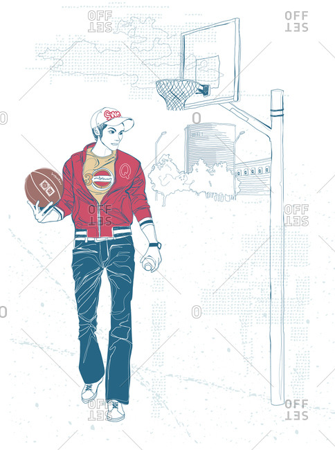 Illustration of basketball player holding ball