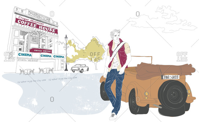 Illustration of man with car