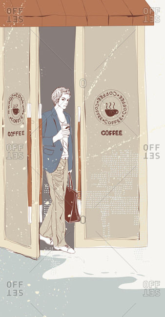 Illustration of businesswoman with coffee