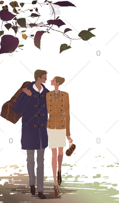 Illustration of couple walking together