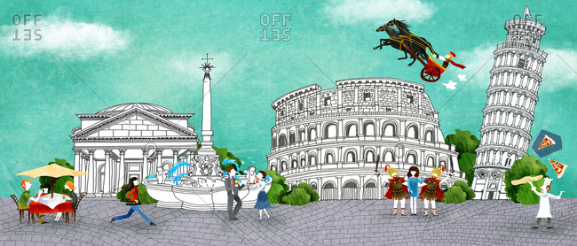 Acropolis, Pisa And Coliseum - Offset