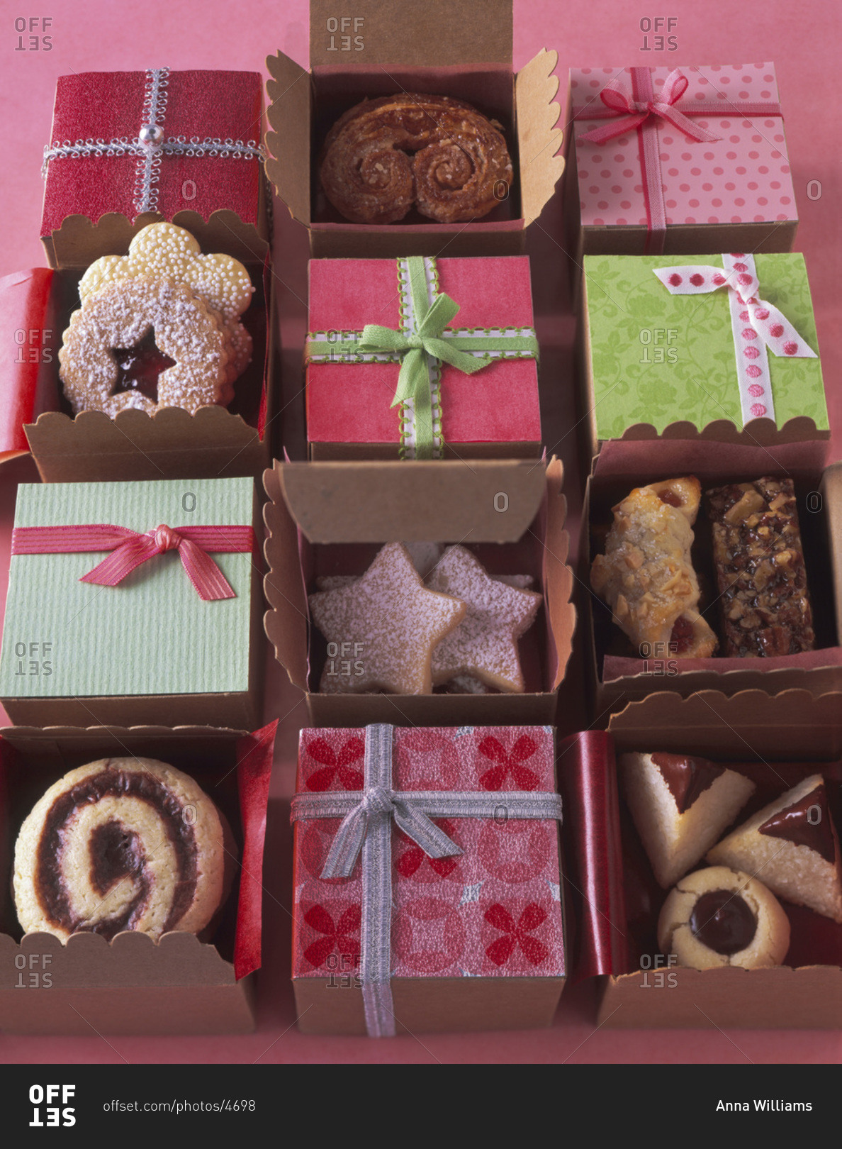 Different kind of Christmas cookies in a paper gift boxes