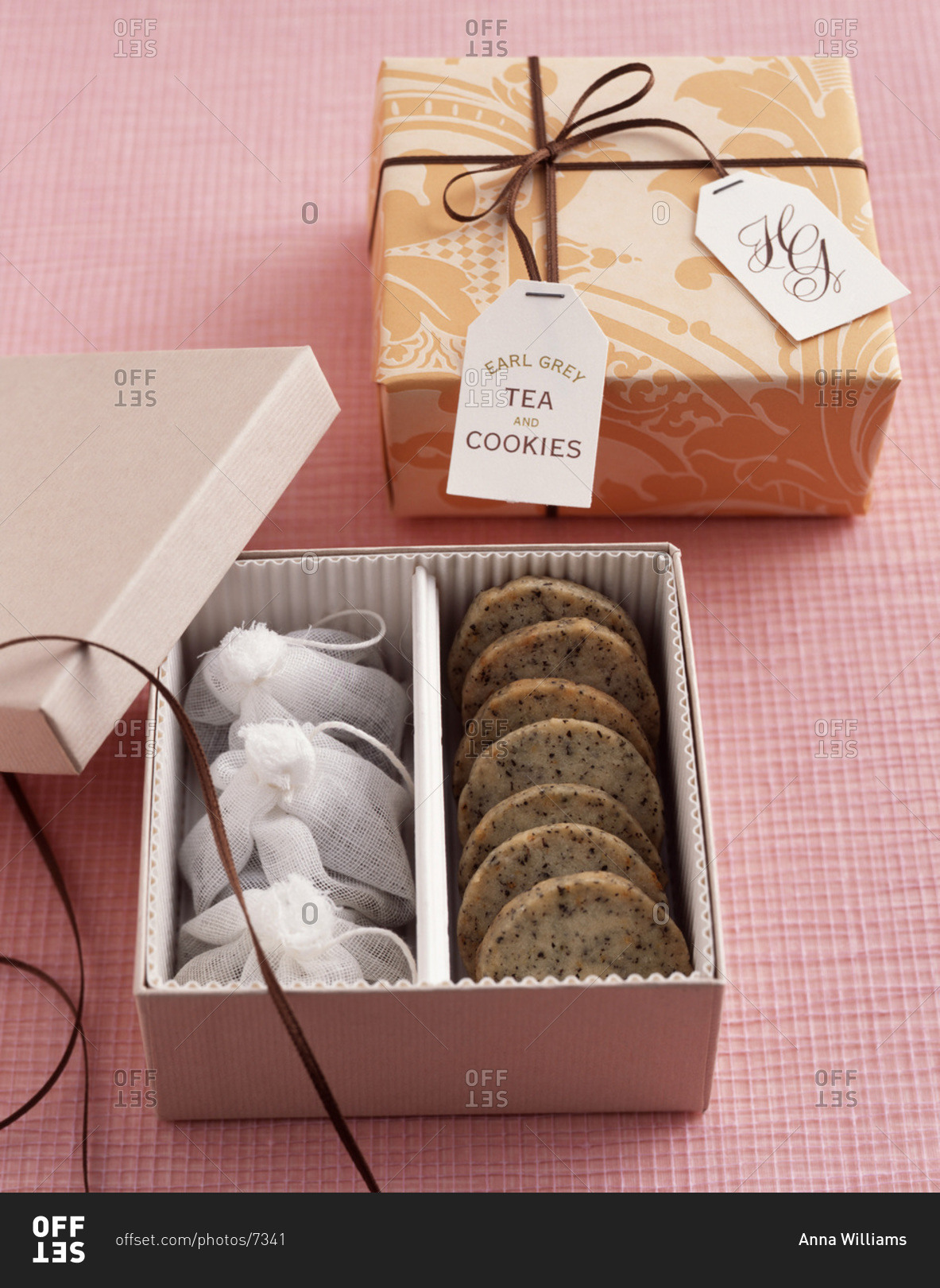 Earl grey tea and cookies in an elegant paper box.