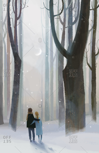Couple walking in the forest