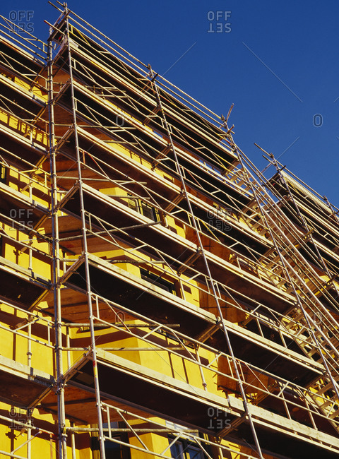 A scaffold outside a house