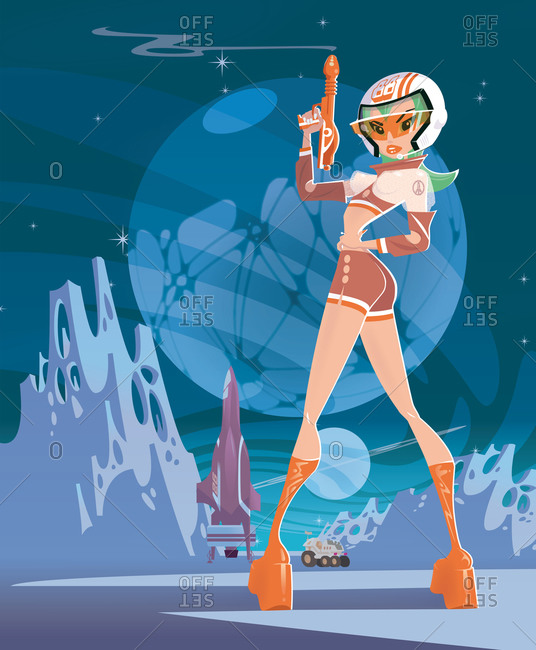 Girl with gun in space