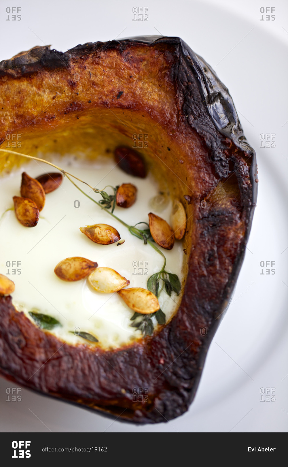 Roasted squash with egg and roasted squash seeds