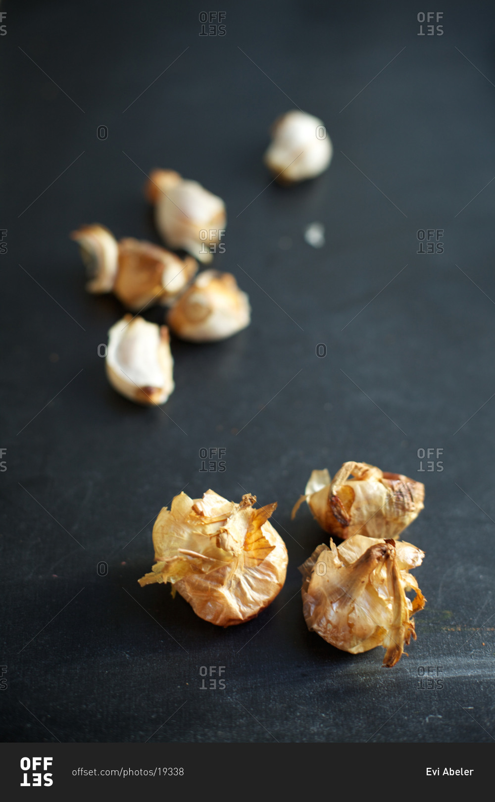 Close up of garlic on chalk board