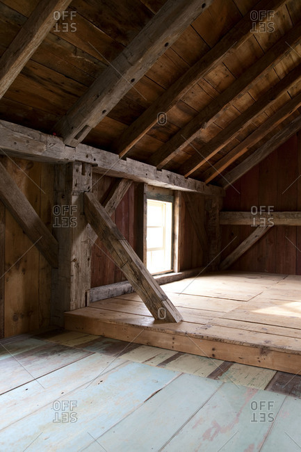 Empty attic in a log house.