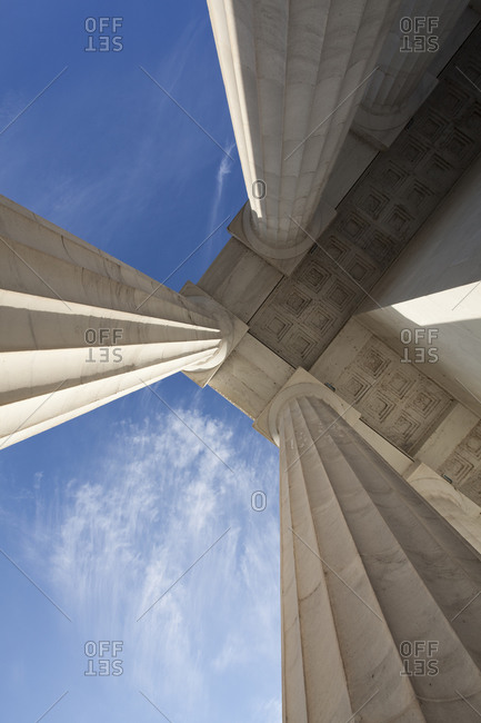 Columns around the outside of the Lincoln Memorial, Washington DC, USA.