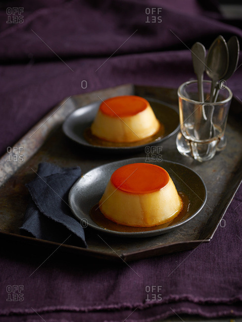 Two portions of Cuban-style flan