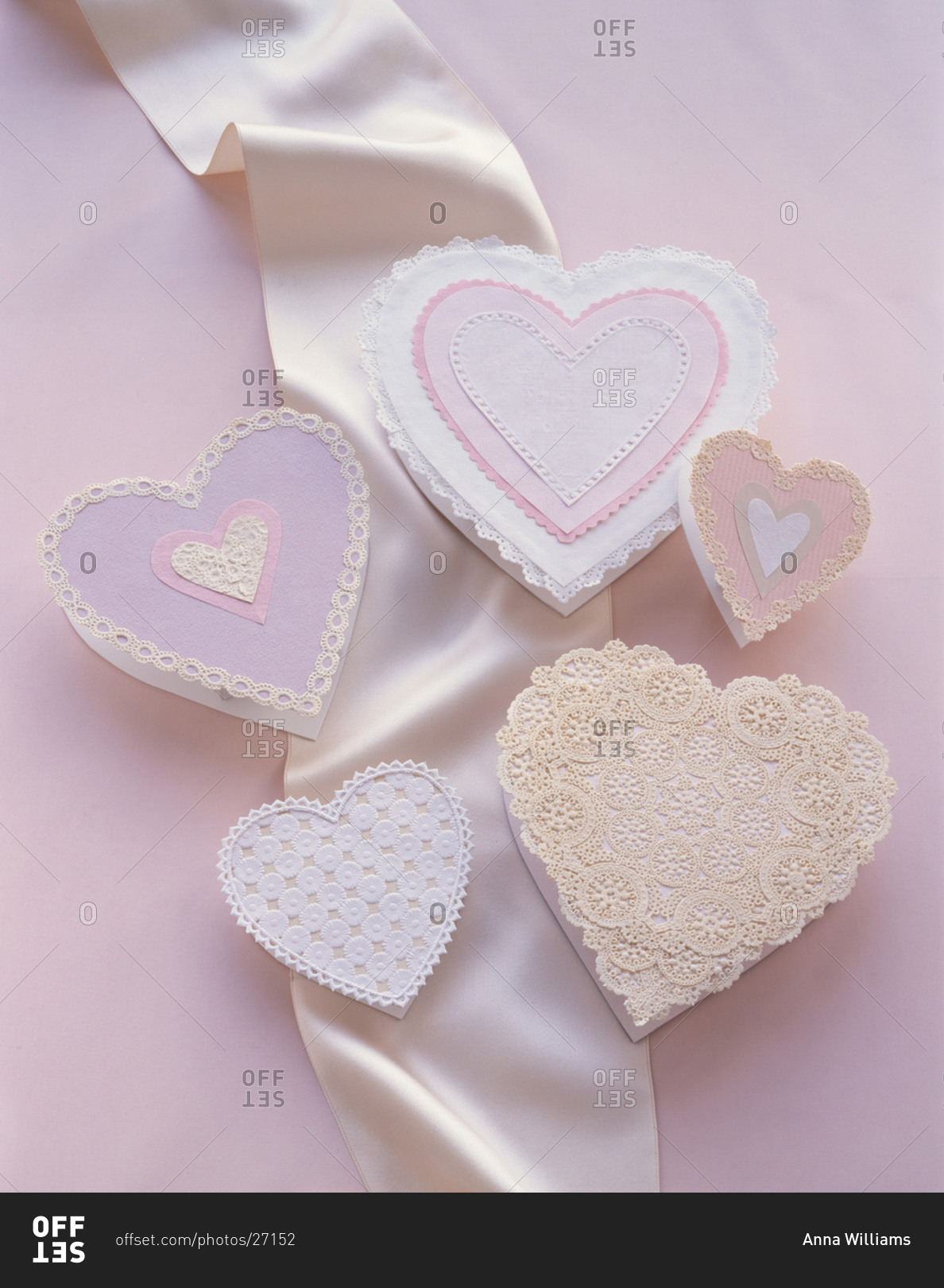 Five handmade heart shaped Valentine's Day cards