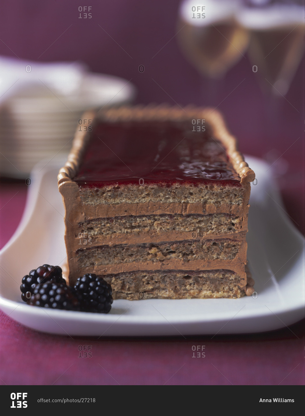 Chocolate cake with blackberry jam