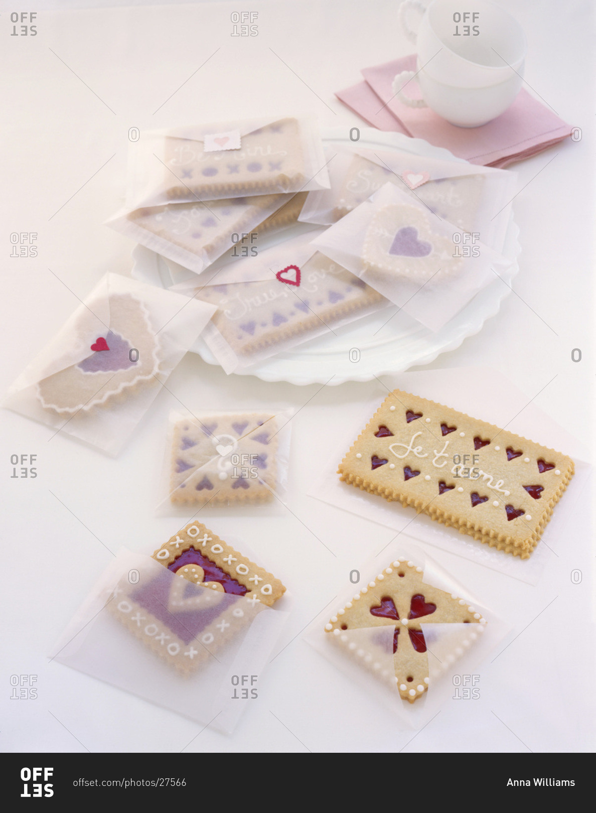 Composition with little festive cookies decorated for Saint Valentine's Day