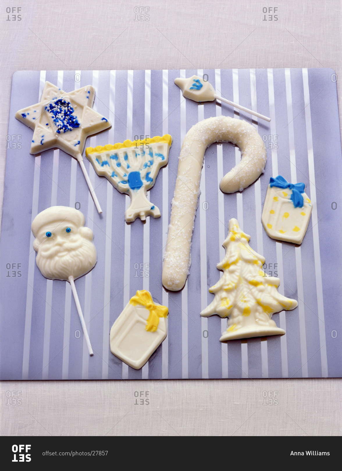 Handmade white chocolate candies symbolizing the holiday season
