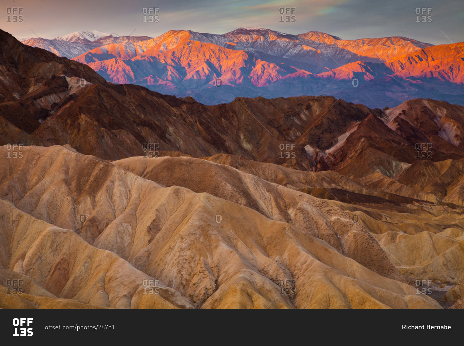 View from Zabriskie Point at sunrise looking over Death Valley and the Panamint Range, Death Valley National Park, California