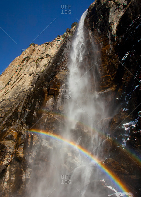 Bridalveil Falls And Rainbow In Winter Yosemite National Park California Stock Photo Offset