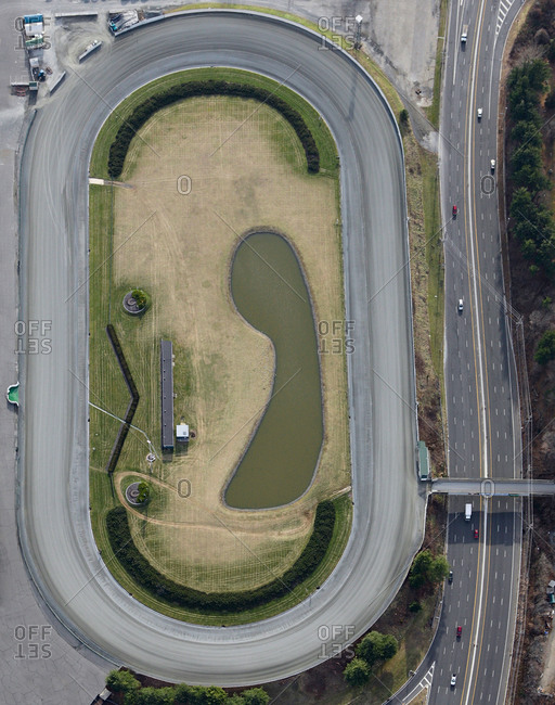 Aerial view of oval racetrack