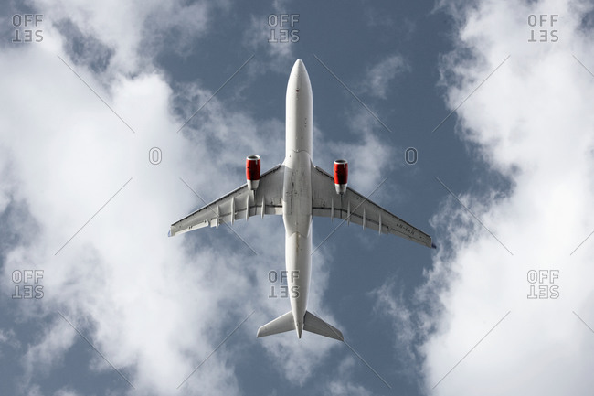 An airplane from directly below