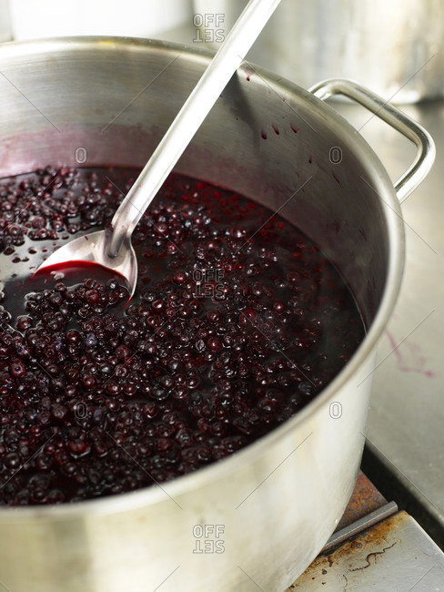 Homemade cherry jam in large pot