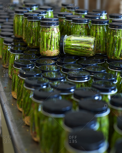 Close up of canned green asparagus