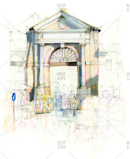 Drawing of Porta Sisi in Ravenna, Italy