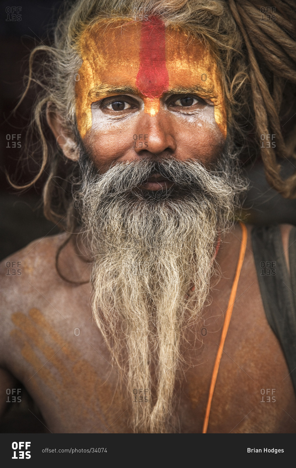 Portrait of a Hindu Naga sadhu stock photo OFFSET