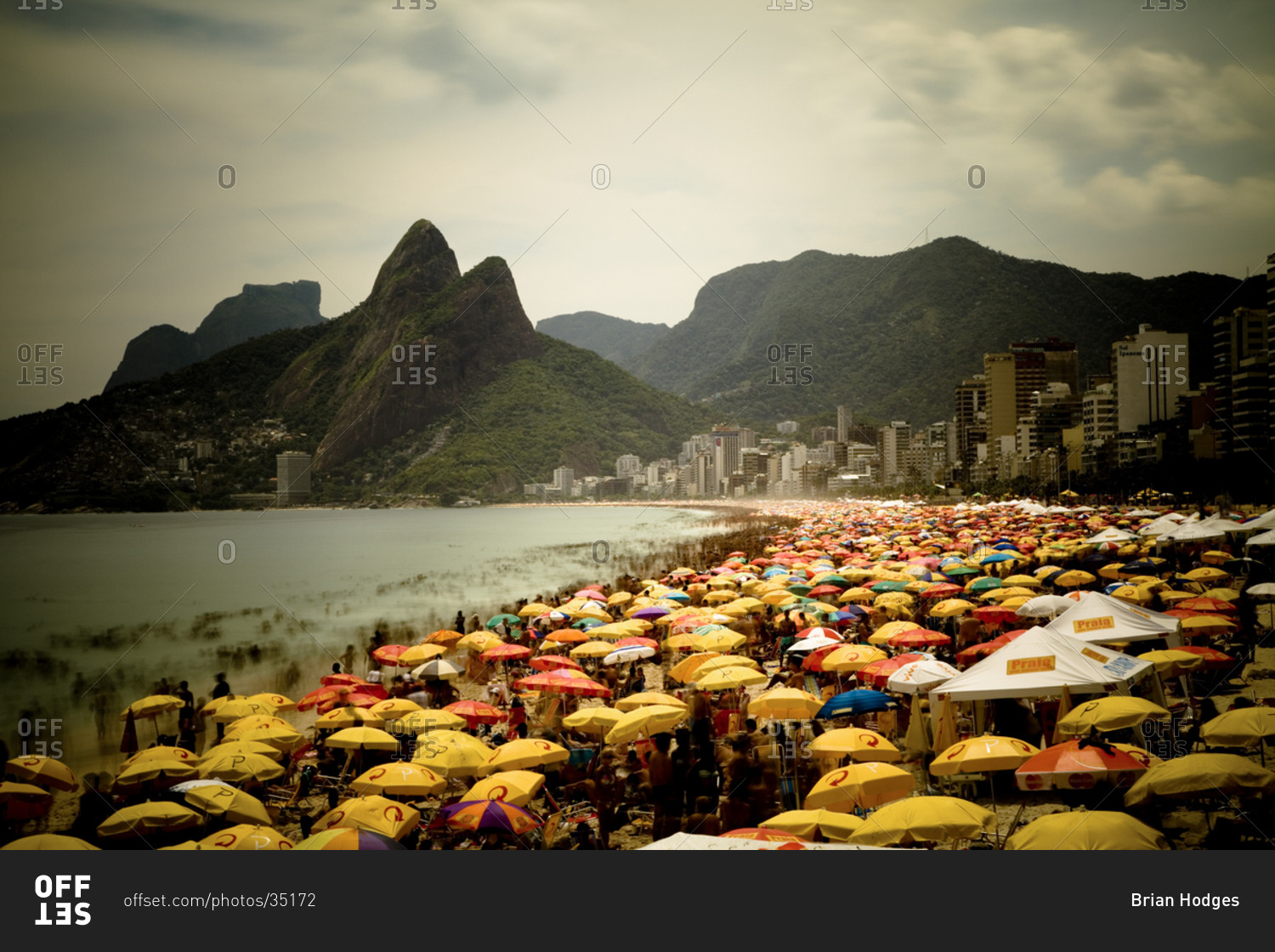 View of crowded Ipanema Beach in Rio de Janeiro, Brazil