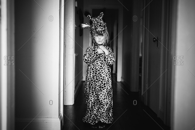 Portrait of a little girl wearing giraffe costume