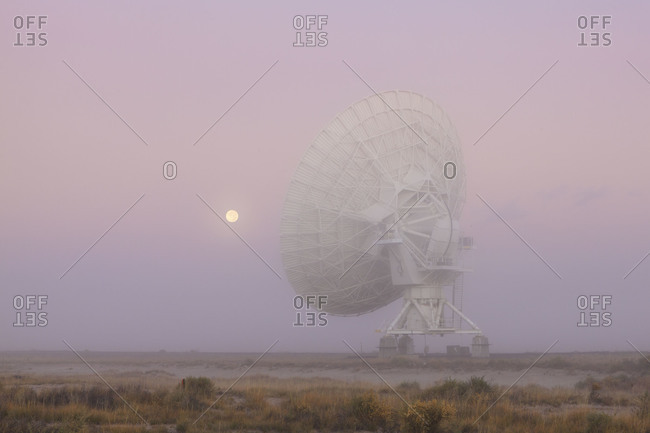 Fog, the full moon, and the Very Large Array  in southwestern New Mexico