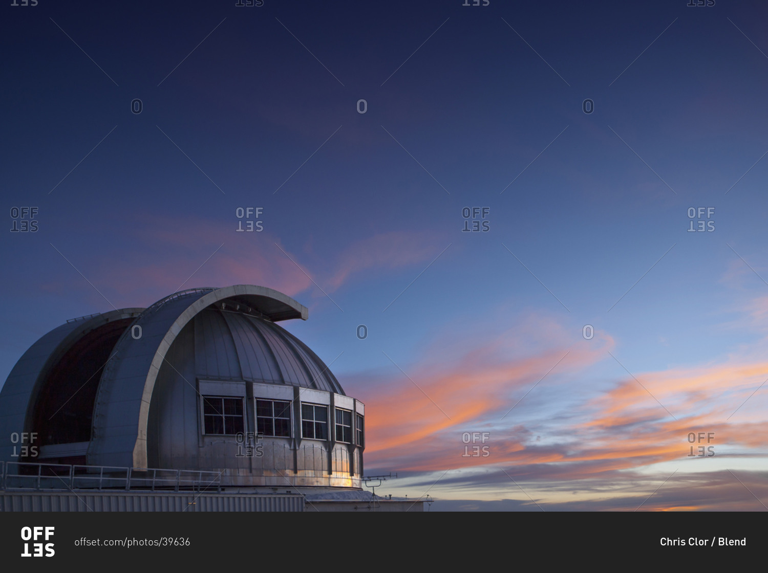 Observatory under colorful sunset sky, Mauna Kea, Hawaii, United States,