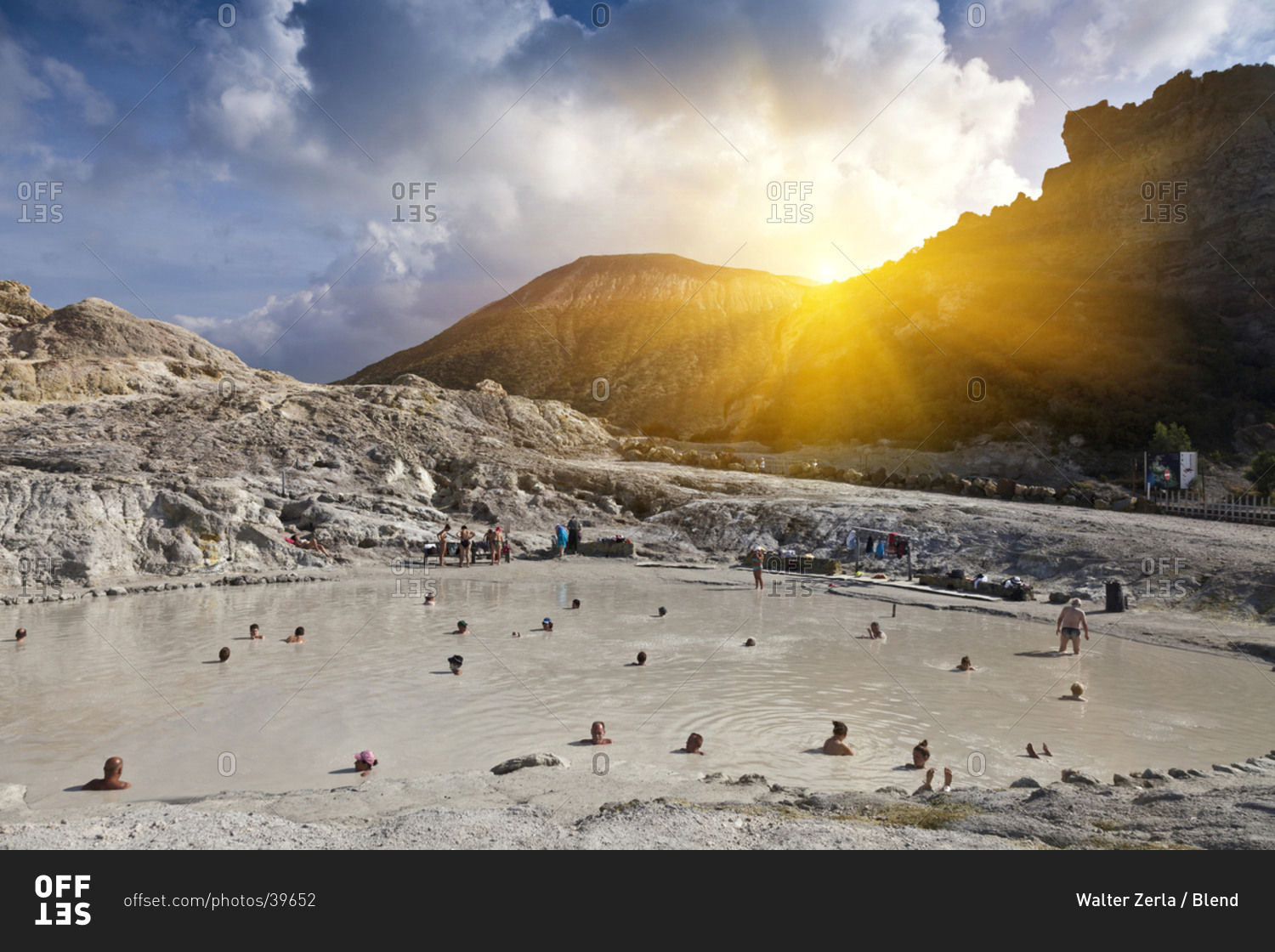 People bathing in hot springs, Isle Vulcano, Sicily, Italy