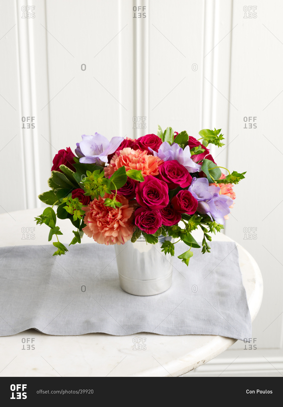 Colorful spring flowers in bucket