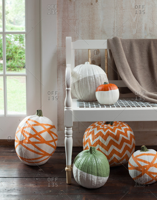 Vintage interior with painted pumpkins