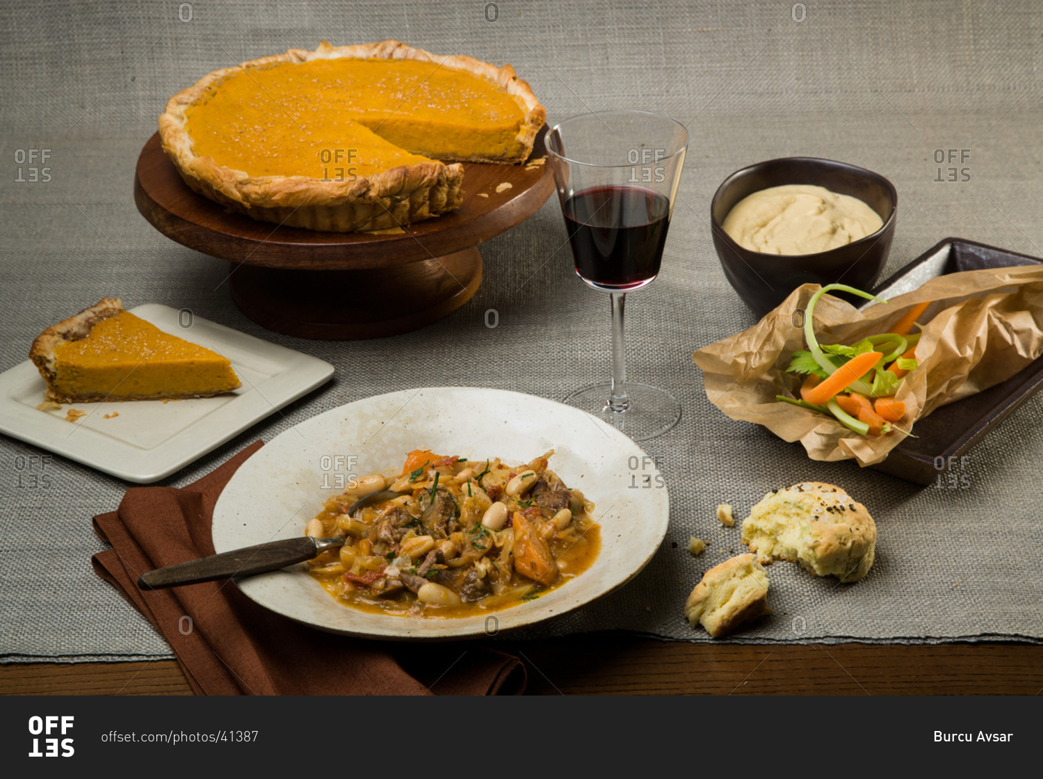 Thanksgiving menu with glass of red wine
