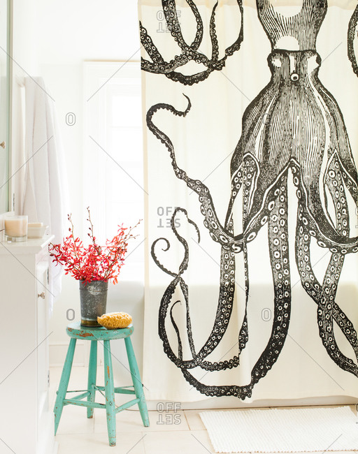 Shower curtain with squid pattern