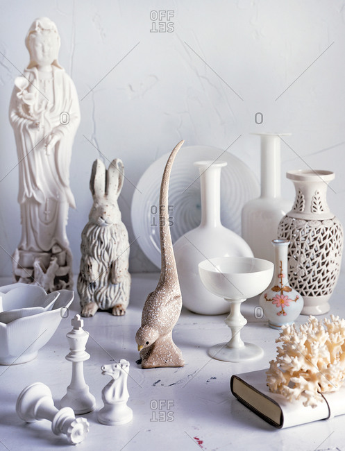 White set of vintage vases and porcelain figures