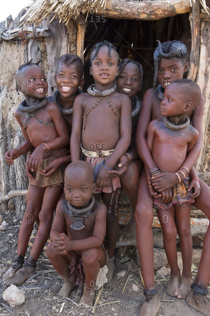 Himba children in front of a hut