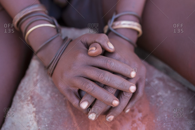 Close-up of Himba woman grinding ocher