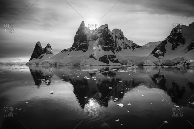Antarctica Mountain peak in clouds in Antarctica