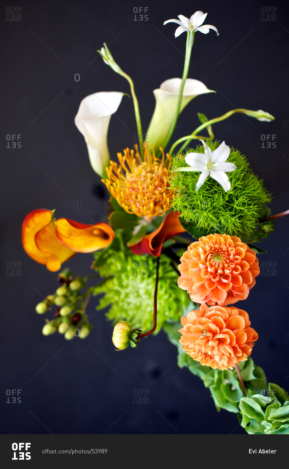 Bouquet of flowers on black surface
