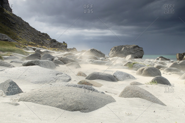 Windblown stones on a sandy beach
