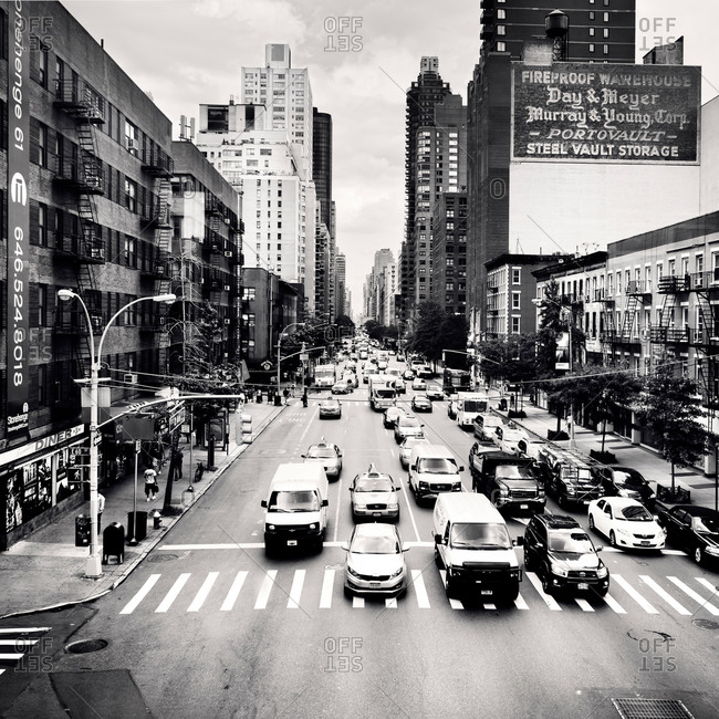 High angle view of New York City street scene