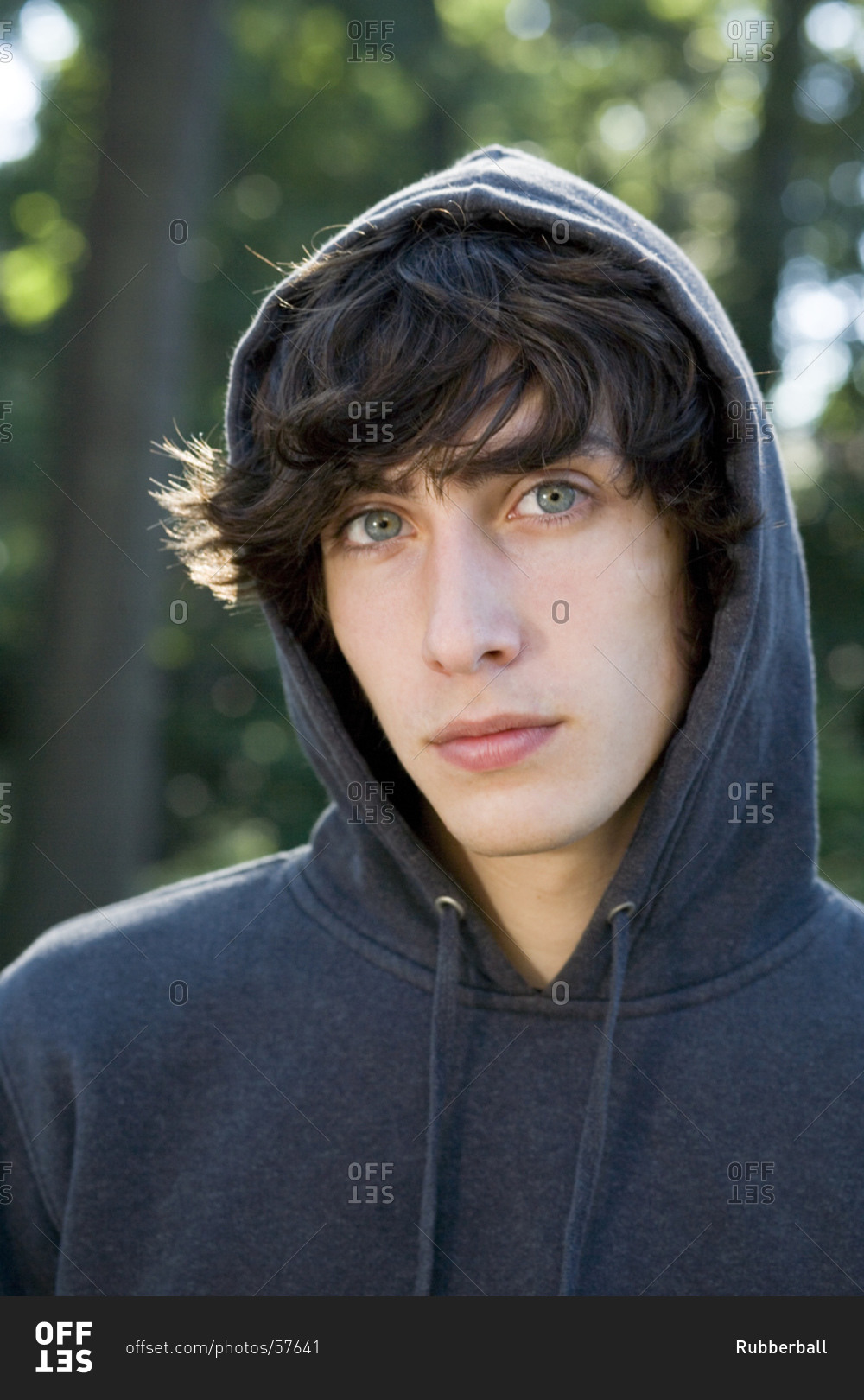 Teenage boy wearing hoodie