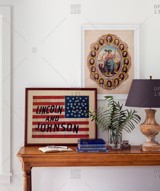 Vintage interior with American flag