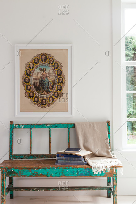 Vintage interior with weathered bench