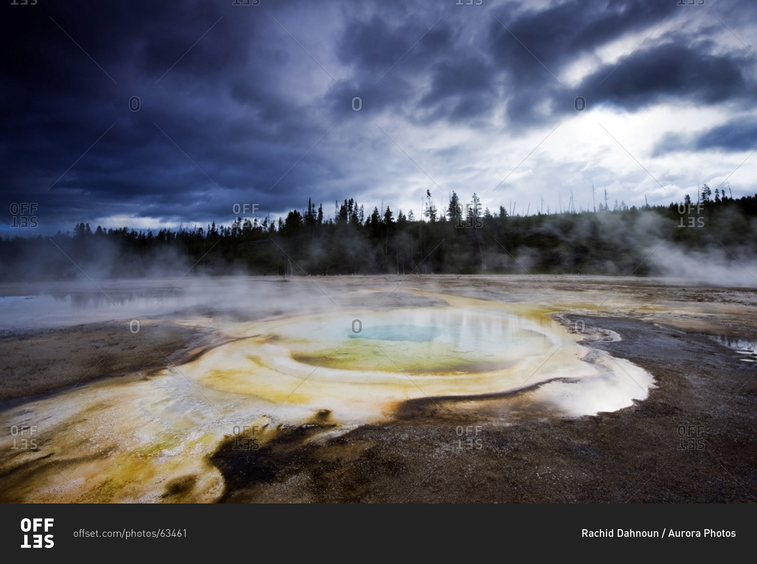 Chromatic Spring on a stormy day in Yellowstone National Park, Wyoming
